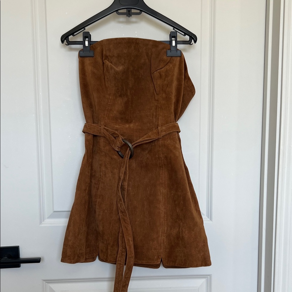 Free People Camel Suede Strapless Dress